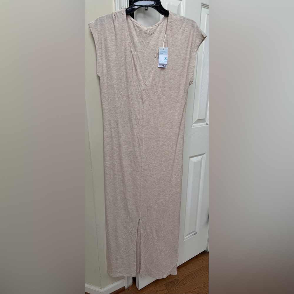 Primary Beige Sleeveless Maxi knit rib Dress
